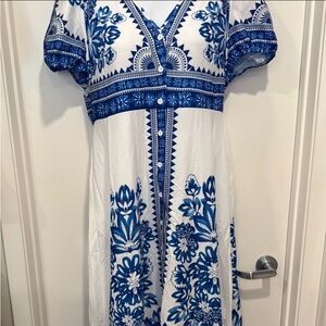 SHEIN White and Blue Floral Maxi Dress